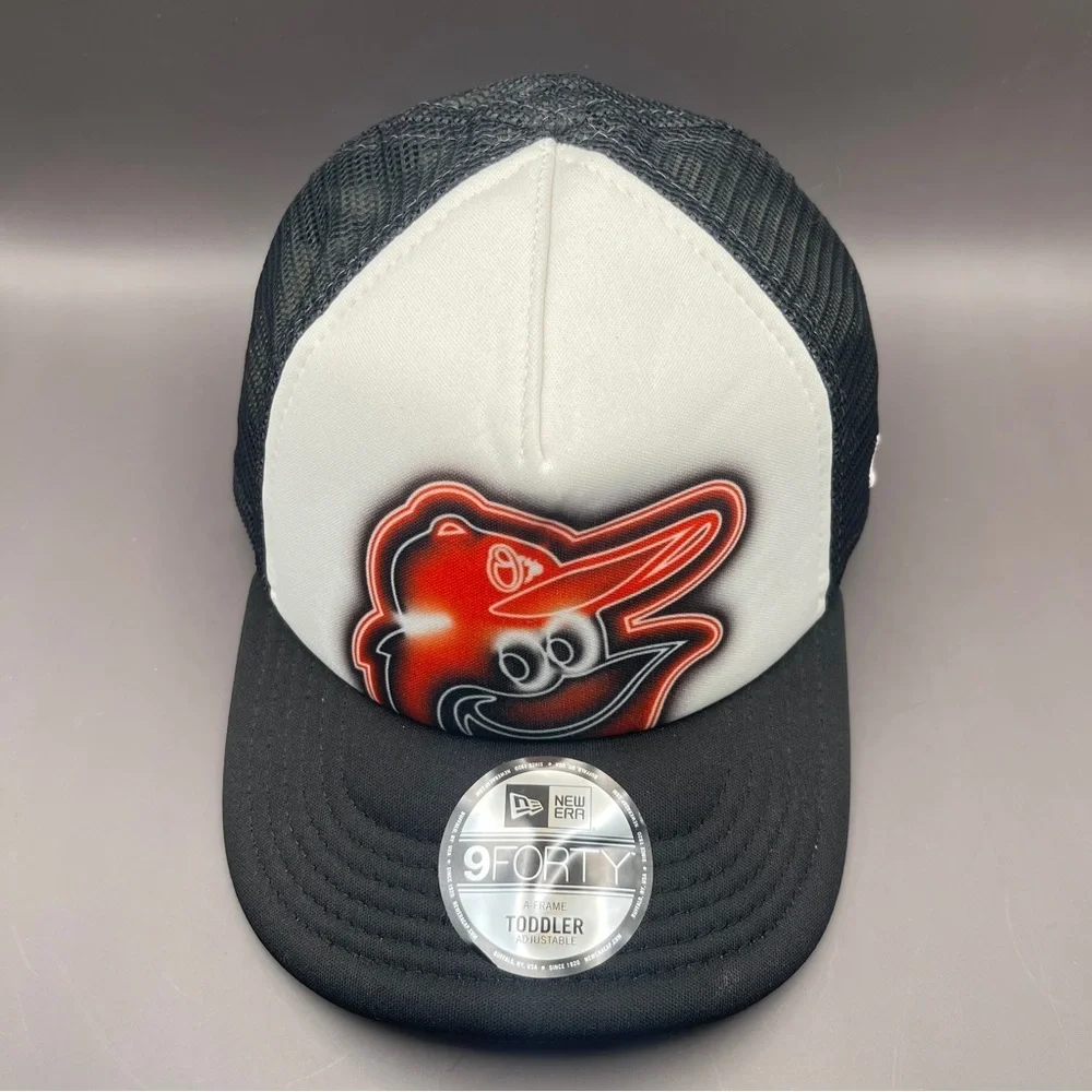 Toddler Baltimore Orioles New Era White/Black Painted A-Frame 9FORTY Trucker Adj